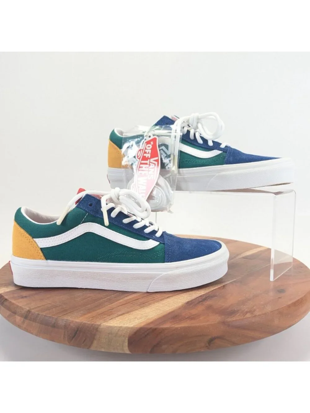 Vans Old Skool Low Sneakers Green Blue Yellow Colorblock Mens 5 Womens 6.5 NWT